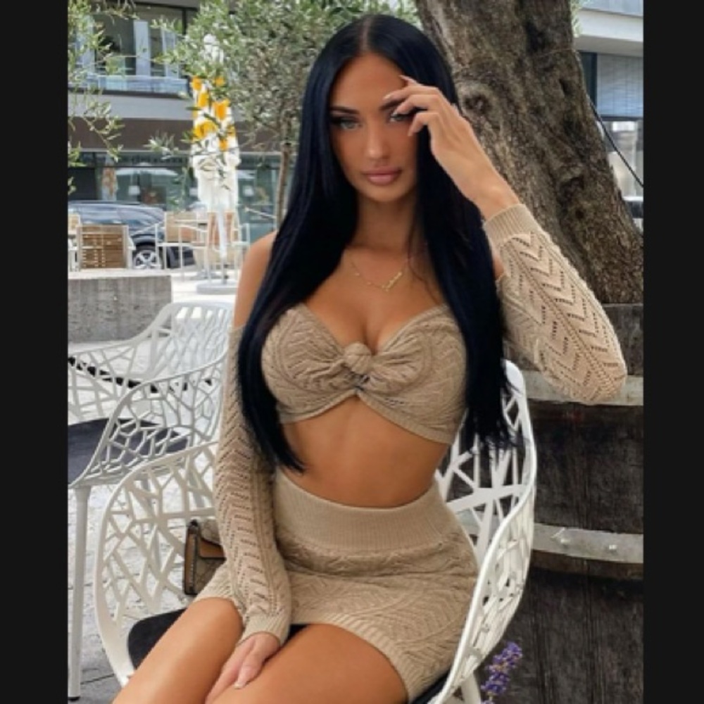 Beige Knit Mini Dress